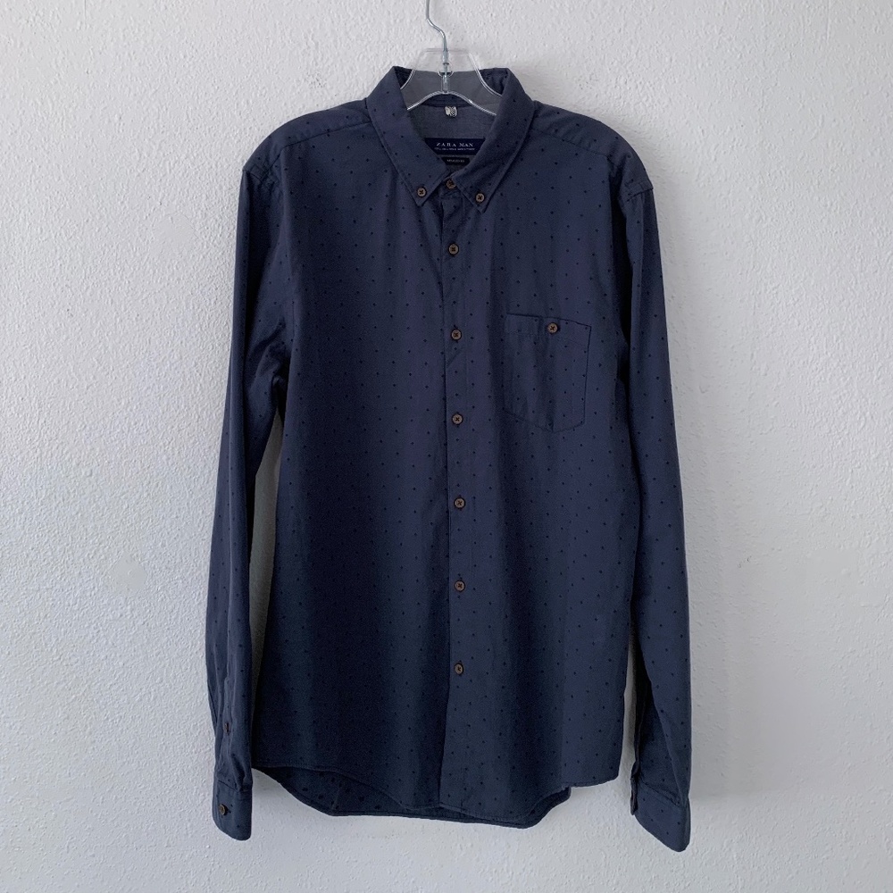 Zara blue - gray diamond pattern embroidered shirt